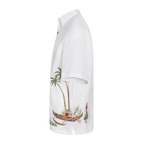 Bamboo Cay Men's Dancing Hula Short Sleeve Embroidered Button Down Tropical Camp Shirt3