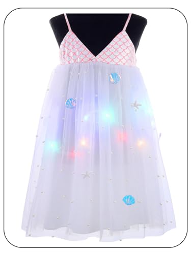TWINKLEDE Light Up Tutu Dress Mermaid Starfish Dresses Glow Party Birthday Outfits Pink