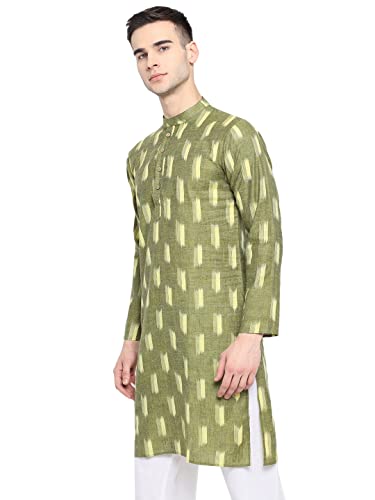 Image of Vastraa Fusion Men's Printed Kurta Pure Cotton Long Kurta, Round Collar, Full Sleeves, Button Kurta, Ethnic Wear