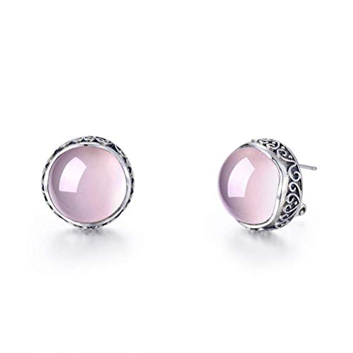 Boucles d'oreilles s925 en cristal rose naturel et sculpture d'art asiatique