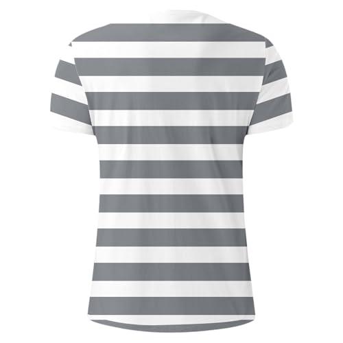 2026 - Camiseta europea de bloque de color azul marino con estampado de rayas y marinero para hombre, casual, holgado, cómodo, moderno, verano, playa, cuello redondo, manga corta, color negro, gris, L