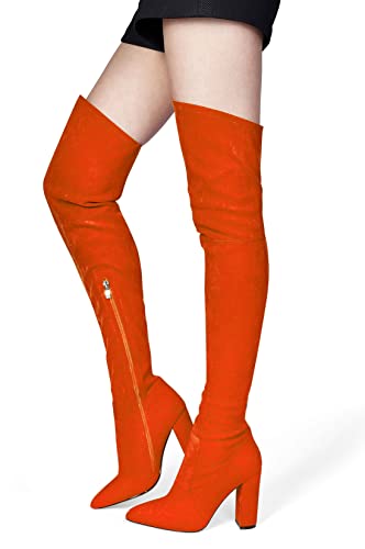 Aachcol Women Over Above The Knee Boots Chunky Block High Heel Pointed Toe Zipper 4 Inch2