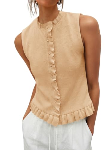 Image of Saodimallsu Womens Sleeveless Sweater Vest Summer Ruffle Tank Tops