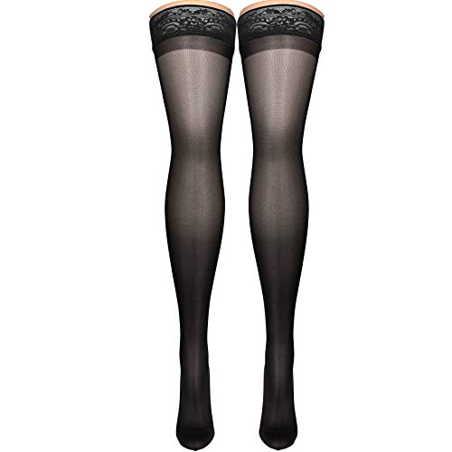 Image of Truform Sheer Compression Stockings, 15-20 mmHg, Women's Thigh High Length, 20 Denier, Charcoal, Small
