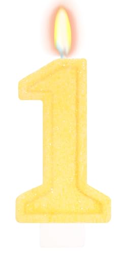 FAMGift Yellow Birthday Candles for Boys Girls - Number 1 Candle Cake Topper for Yellow Party Decorations Sunflower Birthday Decorations