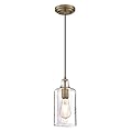 Westinghouse 6371400, Antique Brass Finish with Clear Textured Glass Carmen One-Light Indoor Mini Pendant, 120 Volts