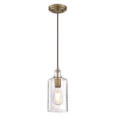 Westinghouse 6371400, Antique Brass Finish with Clear Textured Glass Carmen One-Light Indoor Mini Pendant, 120 Volts
