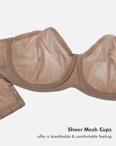 Image of DELIMIRA Women's Cosnufy Strapless Bra Sheer Mesh Plus Size Unlined Underwire Bras