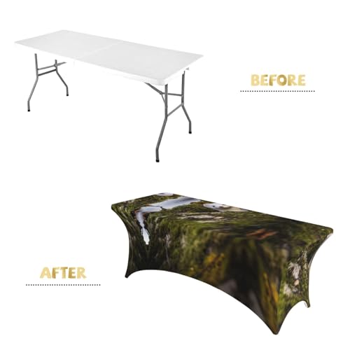Housse de table rectangulaire extensible élasthanne 1,8m EdWal imprimé belette pour réception - 5
