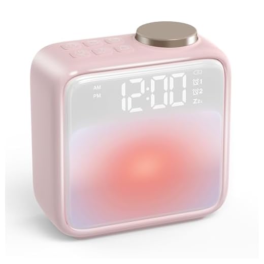 AIRIVO Alarm Clock Night Lights, Rechargeable Alarm Clock for Bedrooms, 6 Scenes & White Noise Sync, Dual Alarms & Snooze, for Heavy Sleepers, Gifts for Kids Teens (Pink)