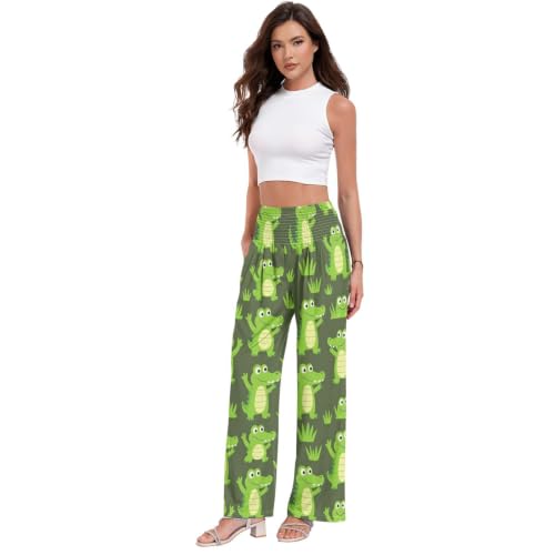 Pantalon de yoga léger Crocodiles pour femme au motif fougère extensible