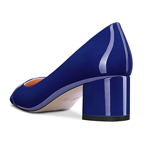 TNYNFBEB Women Chunky Block Mid Heel Close Square Toe Pumps Slip-on Patchwork Wedding Party Basic Classic 2.0 Inches Heels3