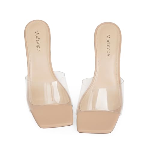 Image of Modatope Womens Heeled Sandals Open Square Toe Heels Chunky Block Heel Slip On Sandals for Women