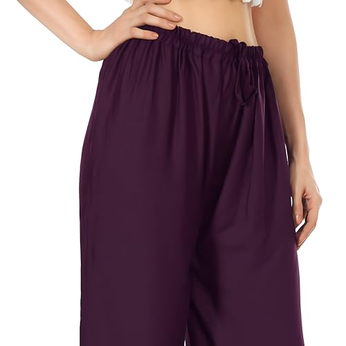 Image of Women's Rayon Palazzo Pants | Solid Color Wide Leg Trousers in 18 Shades | Elastic Waist Casual Bottoms XS-7XL | Comfortable