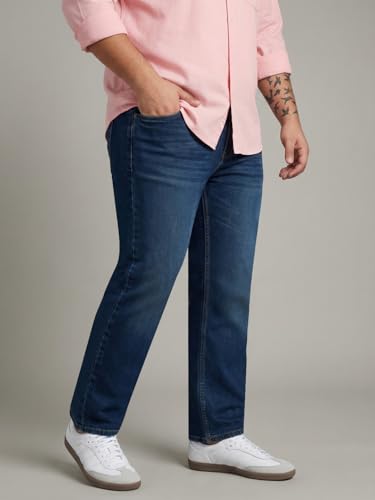 Image of Urbano Plus Men's Relaxed Fit Washed Denim Jeans Non-Stretchable