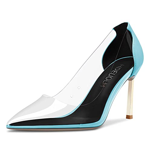 HDEUOLM Women High Stiletto Heel Pointed Toe Slip-on Pumps Wedding Clear Classic Shoes A1