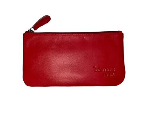 Image of Leather Travel Pouch - Beautifully Handcrafted YKK Zippered Pouch Handmade - 8 x 4 inches.(RED)
