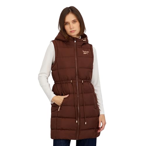 Reebok Womens Long Puffer Vest with Hood Cognac M