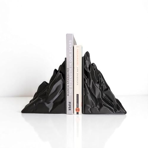 Image of Modern Mountain-Shaped Bookend Supports - Decorative Heavy-Duty Book Holder Pair (Set of 2) for Shelves, Study Table & Office Desk, Stylish Sculptural Book Organizer