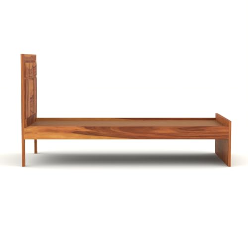 Image of Solid Sheesham Wooden Bed 6X4 Bed Single Bed Without Storage for Bedroom - Single Cot Wooden BedSingle Size for Living Room Guest Room - 12 Month Warranty (Lucas Honey)