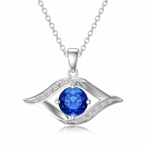 Evil Eye Diamond Necklace Turkish Eye Gemstone Sterling Silver Eye Necklace for Women Greek Protection Pendant