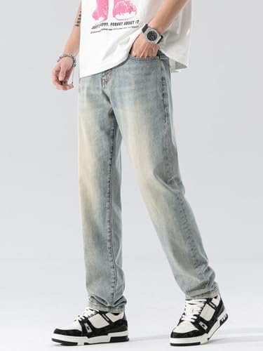 Jeans Pants Trousers Denim Spring Men's Retro Blue Elastic Letter Embossed Straight Tube Casual Versatile Long3