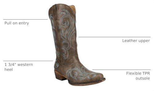 Image of ROPER Womens Riley Embroidered Snip Toe Casual Boots Mid Calf Low Heel 1-2 inch