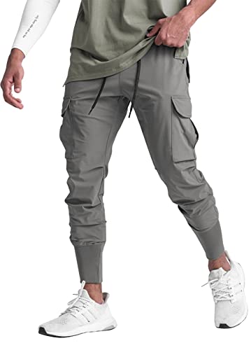 Surenow Mens Running Jogger Pants Workout Athletic Sweatpants Lightweight Thin Quick Dry Tapered Hiking Pants Sports Pants Gray