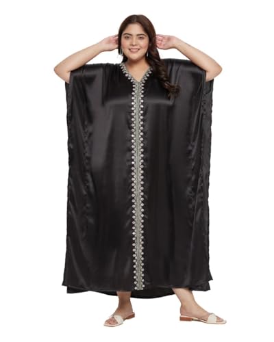 Gypsie Blu Women Embroidery Kaftan Dress Satin Silk Plus Size Soft Embroidered Sexy African Caftan Maxi Dresses for Ladies