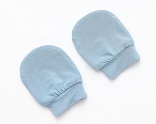 Image of Newborn Baby Swaddle Blanket Set with Baby Knotted Gown, Mittens, Hat - Bamboo Viscose Receiving Blanket Bundle (Dusty Blue)