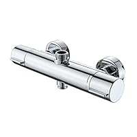 AFUDER Thermostatische douchekraan 38℃ zwarte Badkuip Douchethermostaat Bodem G 1/2 Top 3/4 BSP Douchekraan met Twee Uitgangen Messing Verchroomde Thermostatische Douchekraan