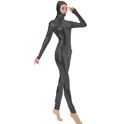 FASHION QUEEN 17 Colors Lady Open Face Masked Zentai Sexy Dancing Hooded Unitard (Black,6XL)