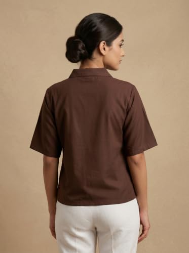 Image of Stylish Women's Embroidered Shirts | Geometric Pattern Half Sleeve Collared Button-Up Casual Shirt for Women