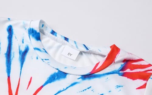 Image of Kids 4th of July 3D Tie Dye Style T-Shirt Boys Girls Patriotic American Flag Clothes Firecracker Tops 4-10 Years