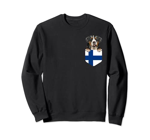 Finland Flag Greater Swiss Mountain Dog Dog In Pocket Sweatshirt, Black