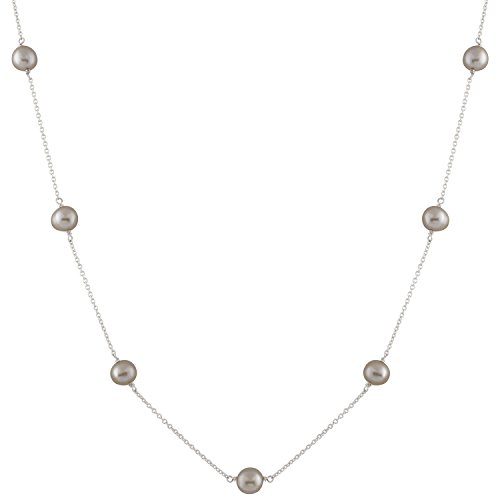 Tin Cup Station Sterling Silver Chain 7-7.5mm Grey Freshwater Cultured Pearls Princess Necklace 17