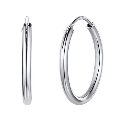 ChicSilver Pendientes Plata Aros Mujeres Oro Blanco 2mm 20mm Aros Finos Planos Pequeños Plata de Ley 925 Regalo Cumpleaños Aniversario Madre Mama Futuro