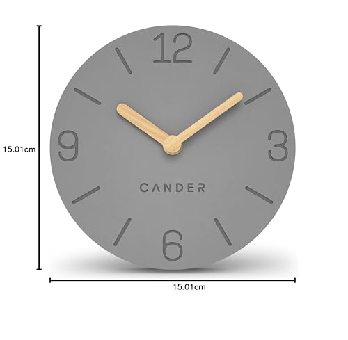 Cander Berlin MNU 2615 H Graue Tischuhr batteriebetrieben ohne Tickgeräusche Vintage analog modern Holzzeiger MDF 15 cm