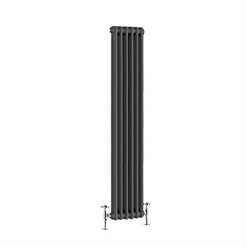 Warmehaus - Traditional Cast Iron Style Anthracite Double Column Vertical Radiator 1500 x 290mm - Perfect for Bathrooms, Kitchen, Living Room