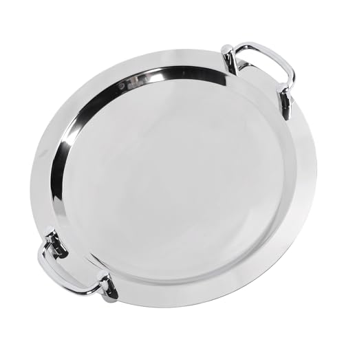 Metal Dinner Plates Dishes Stainless Steel Buffet Plate,Dinner Plates Unbreakable Dishes Bright Mirror Finish Serving Tray for Home Picnic Outdoor Camping Tableware (Round (Diameter 15.7in))