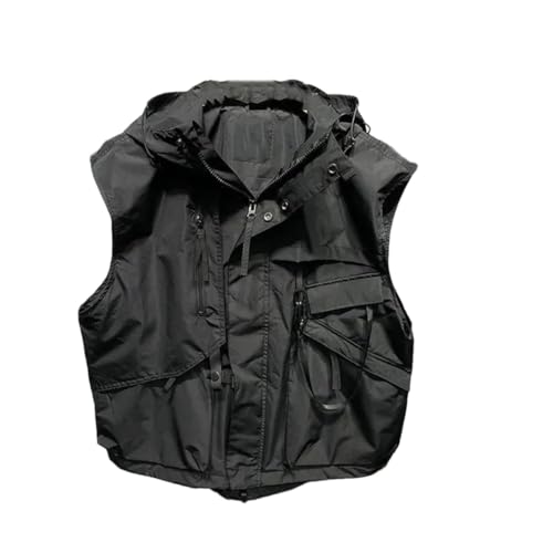 Dvbfufv Men's Hooded Vest Coats Mens Japanese Streetwear Fashion Sleeveless Cargo Vest Men's Spring Jacket