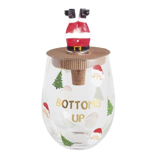 Mud Pie Christmas Bottoms Up Glass & Light-Up Stopper Set