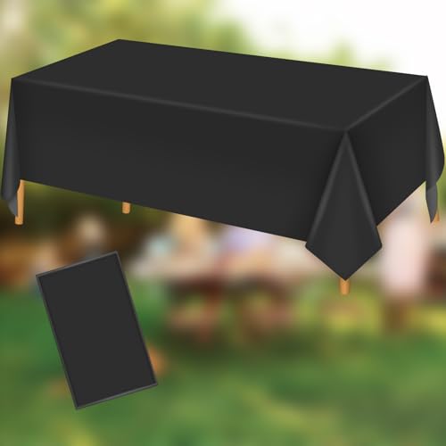 Image of Hxezoc Black Disposable Plastic Tablecloth, 54 x 108 Inches Waterproof Table Cover for Wedding Birthday Party Baby Shower Decorations Outdoor Indoor Party Supplies