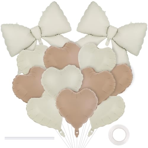 Image of 12 Pcs 18 Inch Heart Balloons and 38 Inch Bow Balloons, Large Foil Bow Heart Balloon Bow Party Decorations for Birthday Baby Shower Valentines Wedding Party