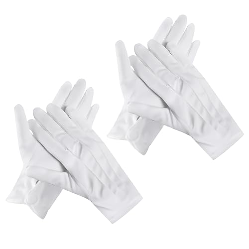 2 Paires Gants Blancs Avec Bouton, Gant Blancs Surpiqués en Nylon Coton Polyester Gants Surpiqués Blanc Gant Homme Femme Accessoires de Vêtements de...