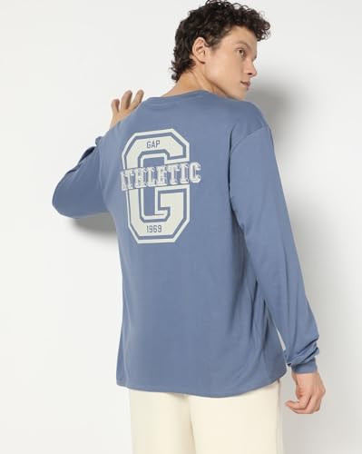 Image of Gap Men Relaxed Fit Graphic Print Full Sleeves Crew Neck Letter Print T-Shirt