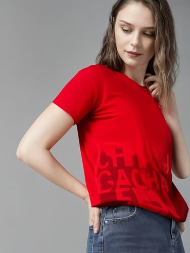 Image of Mack Jonney Women Printed Cotton Rich T Shirt | Round Neck Tshirts|Half Sleeves|Printed-Regular Fit-Mack640809