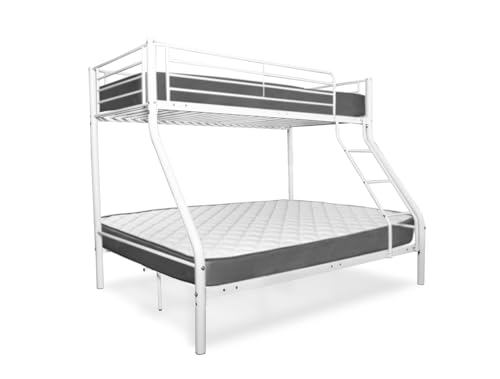 EASYMOBEL Beliche de casal AS121, estrutura metálica, 2 colchões, 135 x 190, 90 x 190 cm (branco)