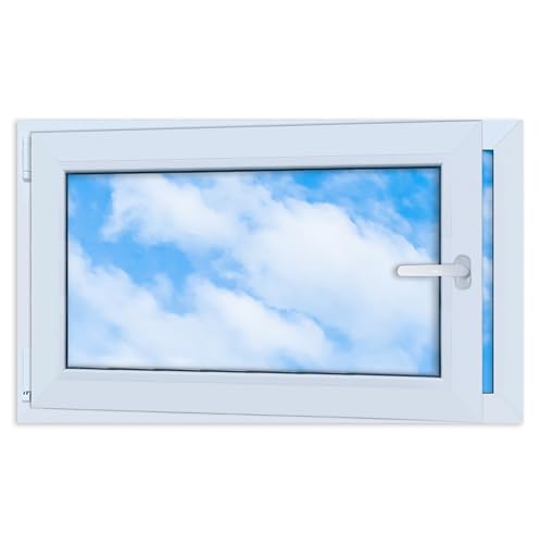 LORAC | Kunststofffenster weiß 1000x600mm, 100x60cm, PCV, DIN Links, kippbar & ausstellbar, 2-fach Verglasung, energiesparend – Fenster mit CE-Zertifikat für Keller und Wohnung