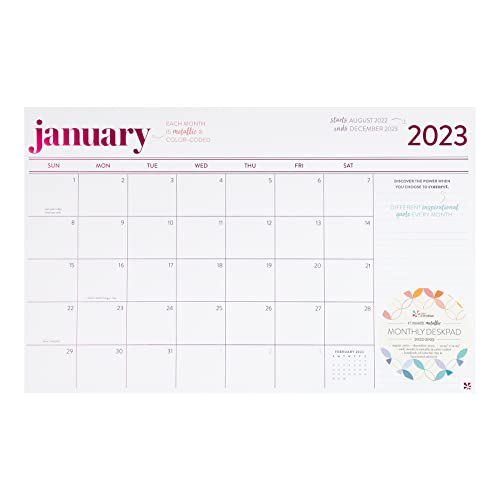 Monthly Deskpad 17 Months - Metallic - (Aug 2022 - Dec 2023) Functional Desk Calendar with Stickers to Color-Code, Track to-Dos for The Month Ahead and Keep Your Schedule in Check!